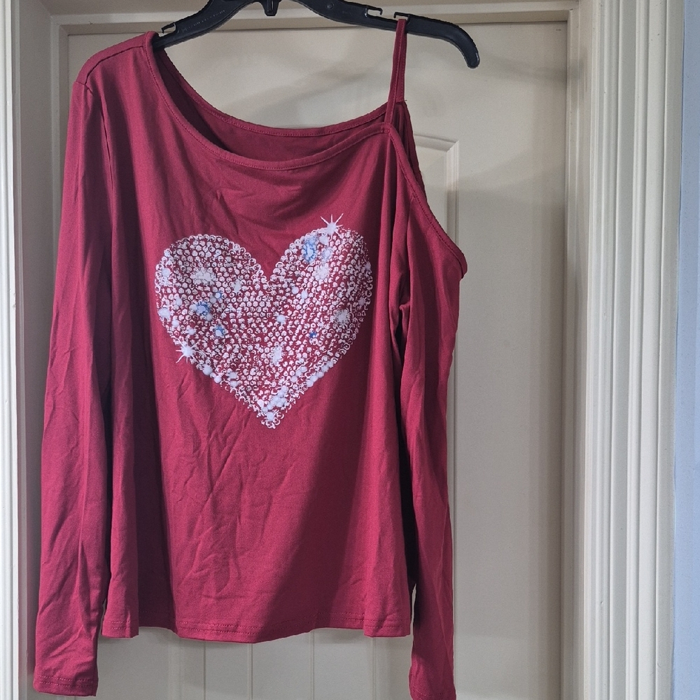 SHEIN Red Heart Long Sleeve Top